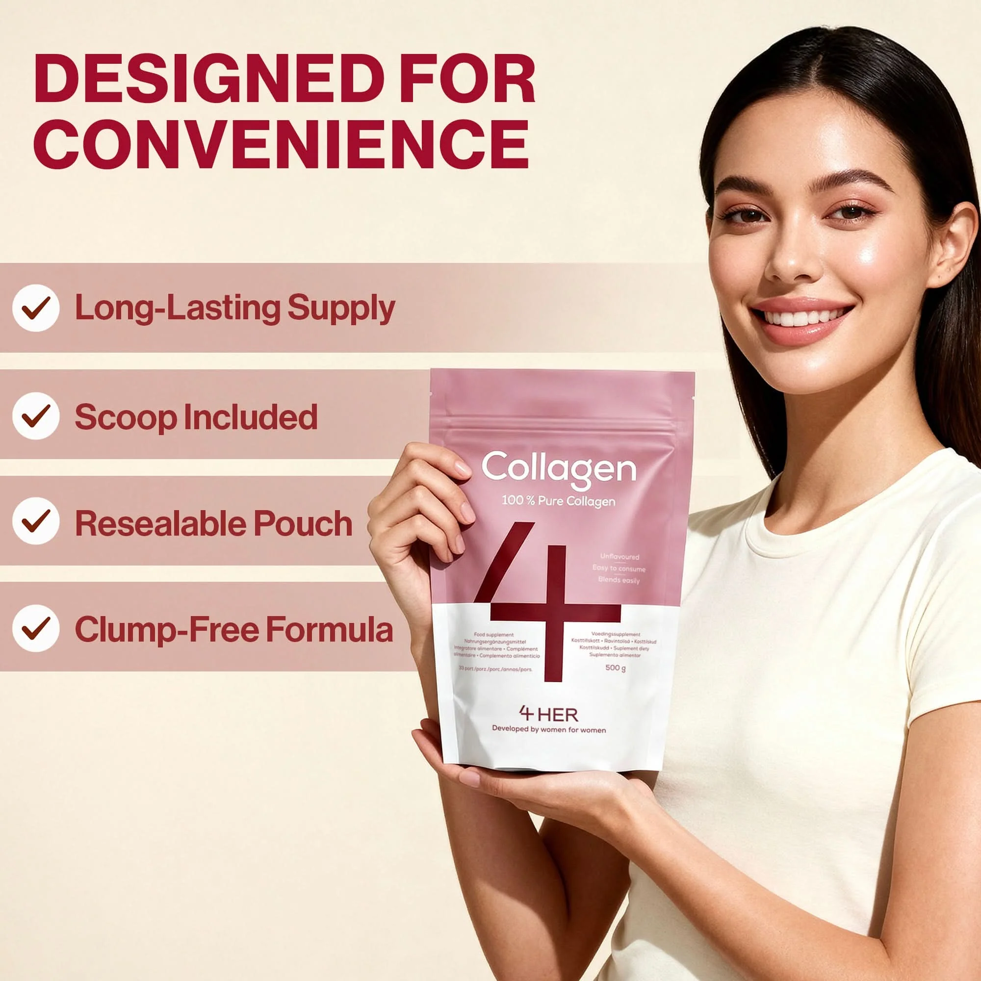 4 HER Collagen Pure 100% Pure Hydrolysed Bovine Collagen Peptides Powder 500g - Image 7