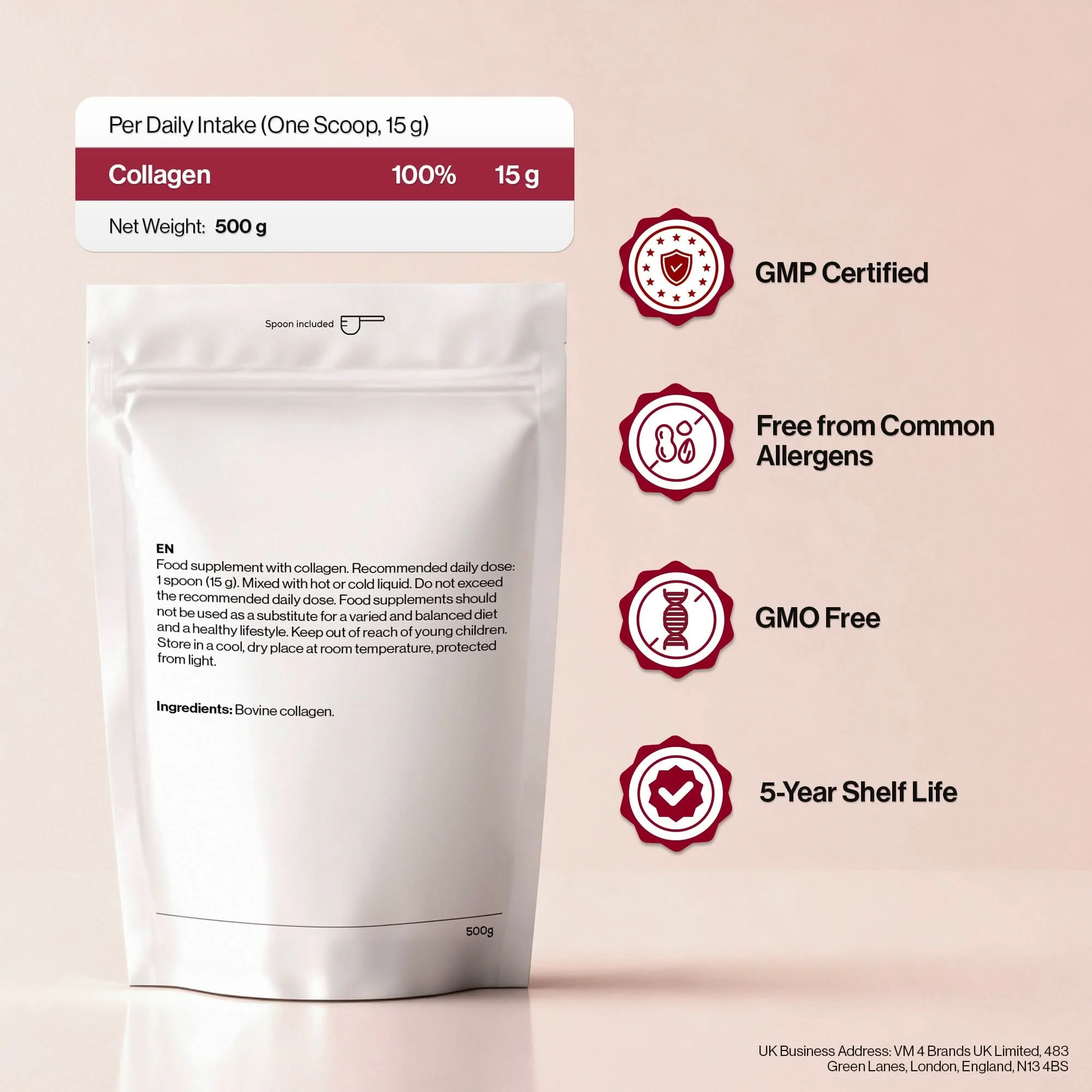 4 HER Collagen Pure 100% Pure Hydrolysed Bovine Collagen Peptides Powder 500g - Image 8