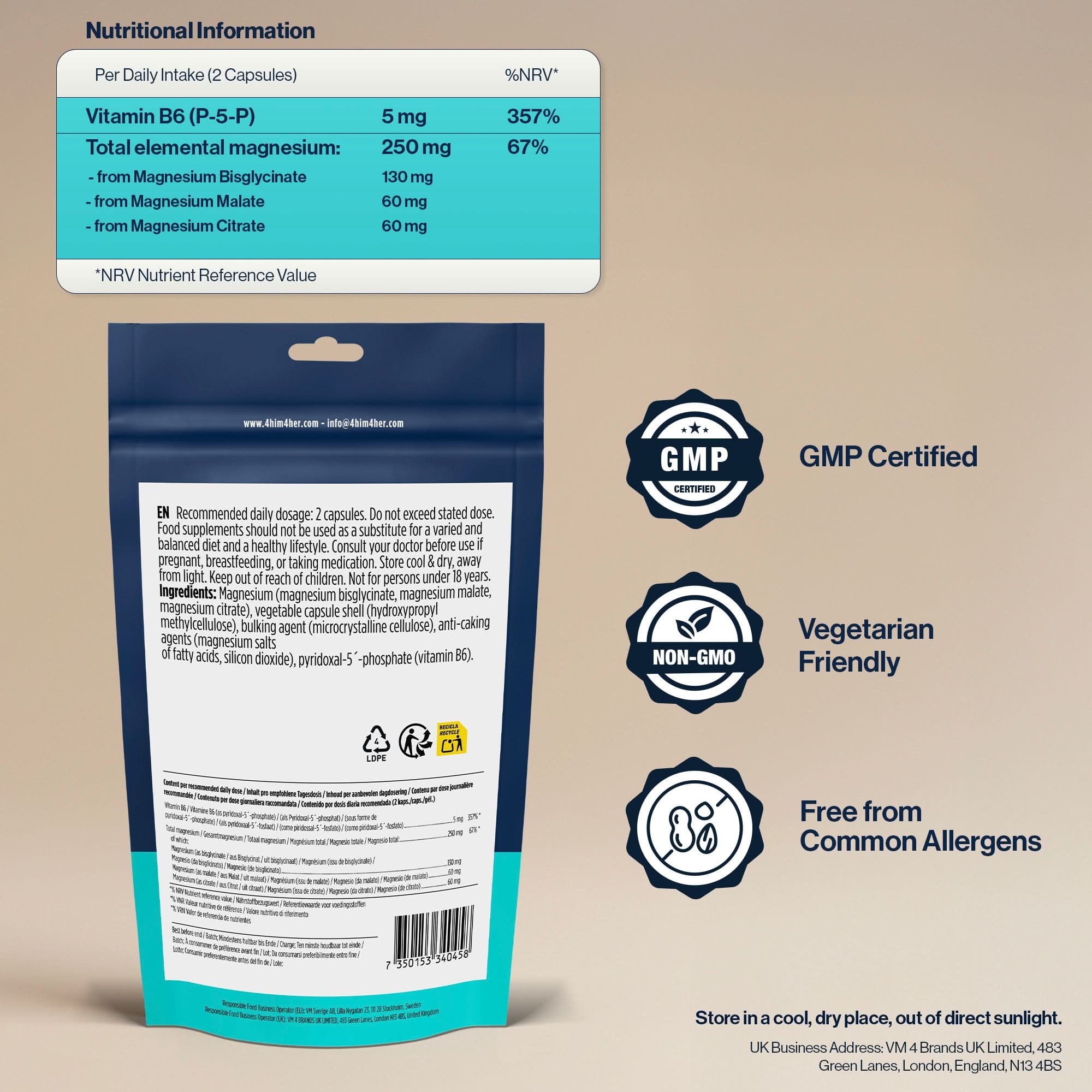 4 HIM & HER Magnesium Glycinate 3in1 Complex with Citrate & Malate 90 Capsules - Image 2