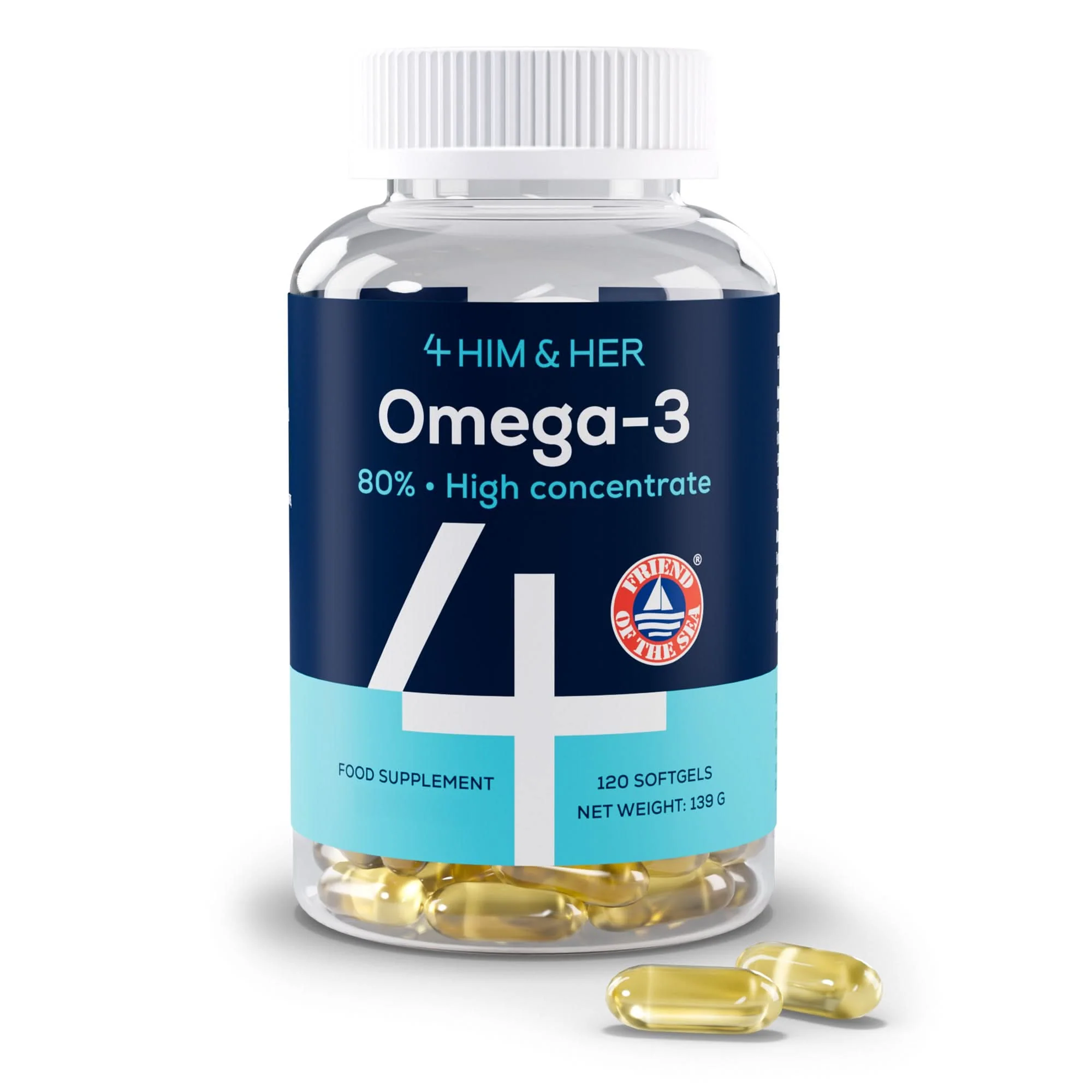 4 HIM & HER Omega 3 Fish Oil 80% Concentrated Omega3 with EPA, DHA & DPA 120 Softgels