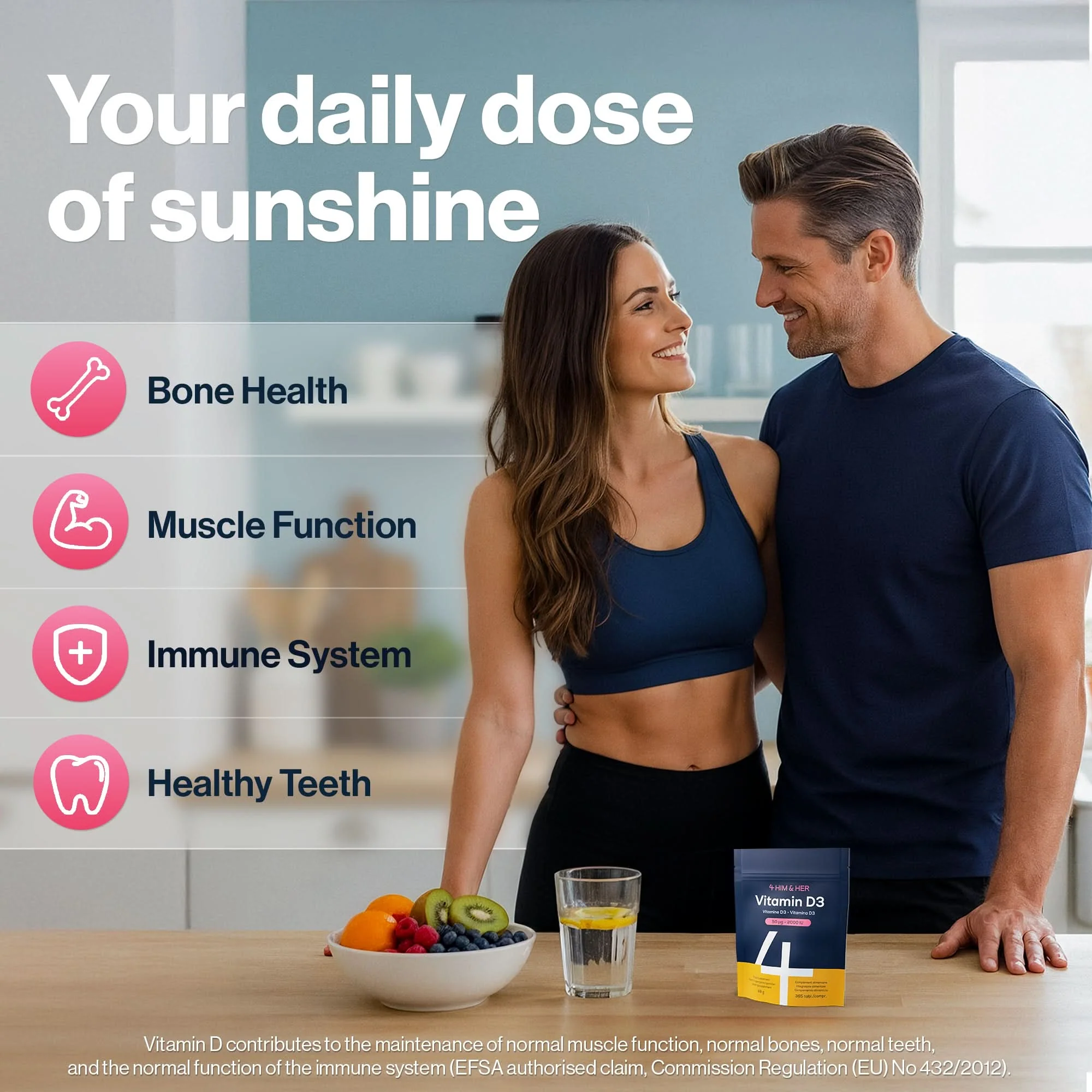 4 HIM & HER Vitamin D3 50ug (2000IU) Cholecalciferol 1 Year's Supply 365 Tablets - Image 6