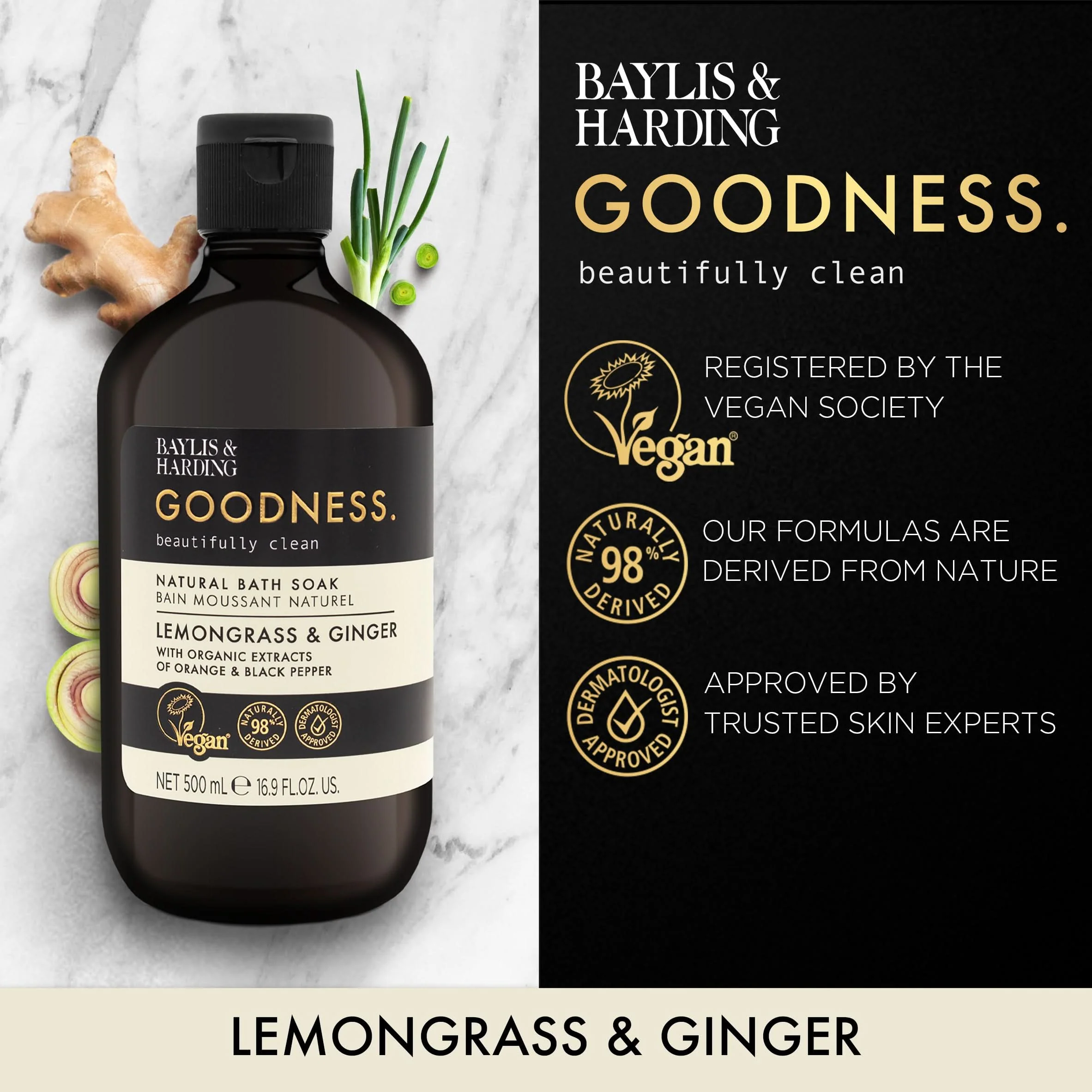 Baylis & Harding Goodness Lemongrass & Ginger Bath Soak 500ml - Image 2