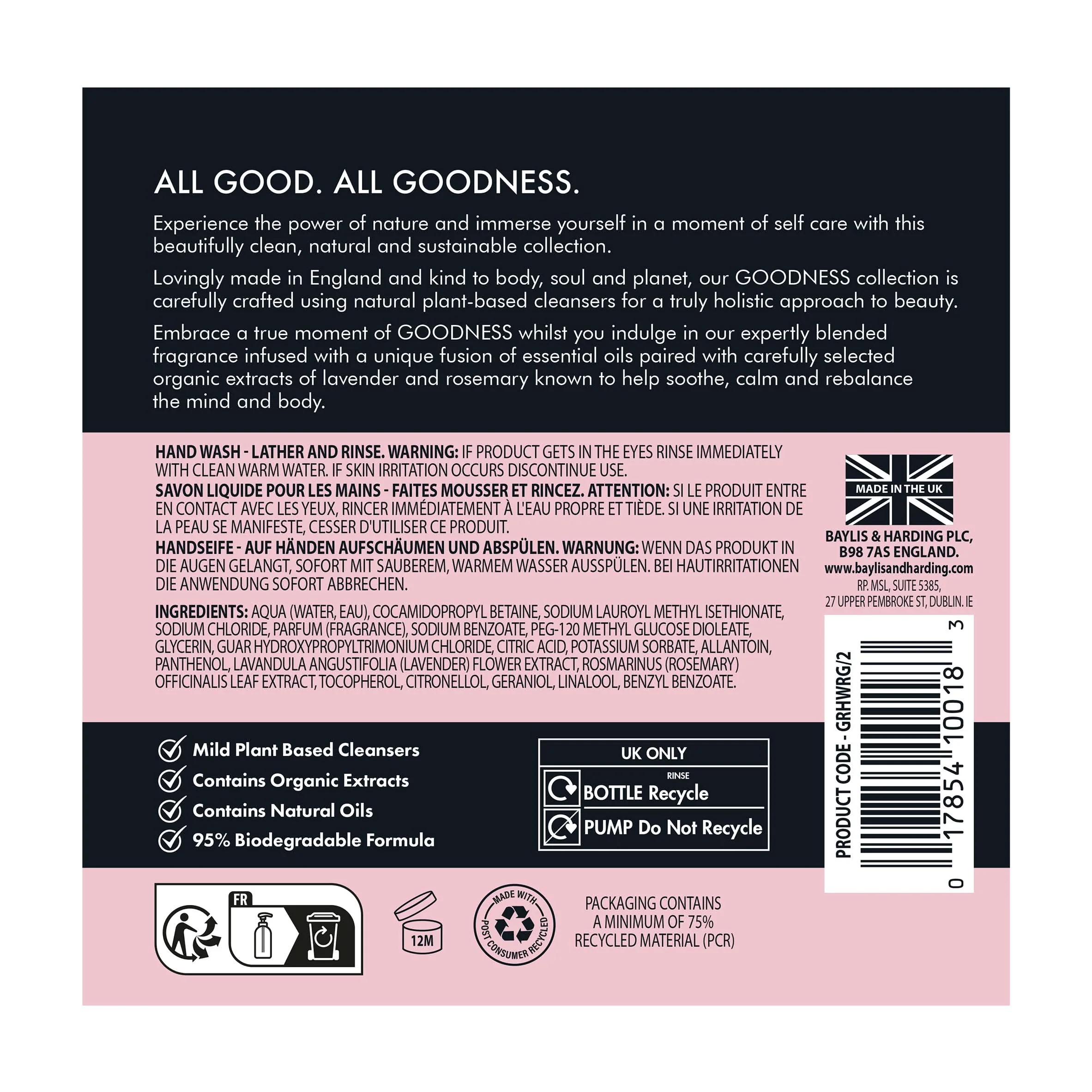Baylis & Harding Goodness Rose & Geranium Hand Wash 500ml - Image 4