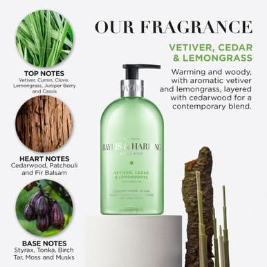 Baylis & Harding Vetiver, Cedar & Lemongrass Anti-Bacterial Hand Wash 500ml - Image 3