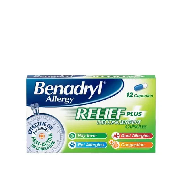 Benadryl Allergy Relief Plus Decongestant 12 Capsules