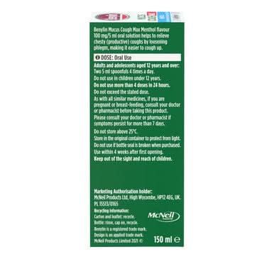 Benylin Mucus Cough Max Menthol 150ml - Image 2