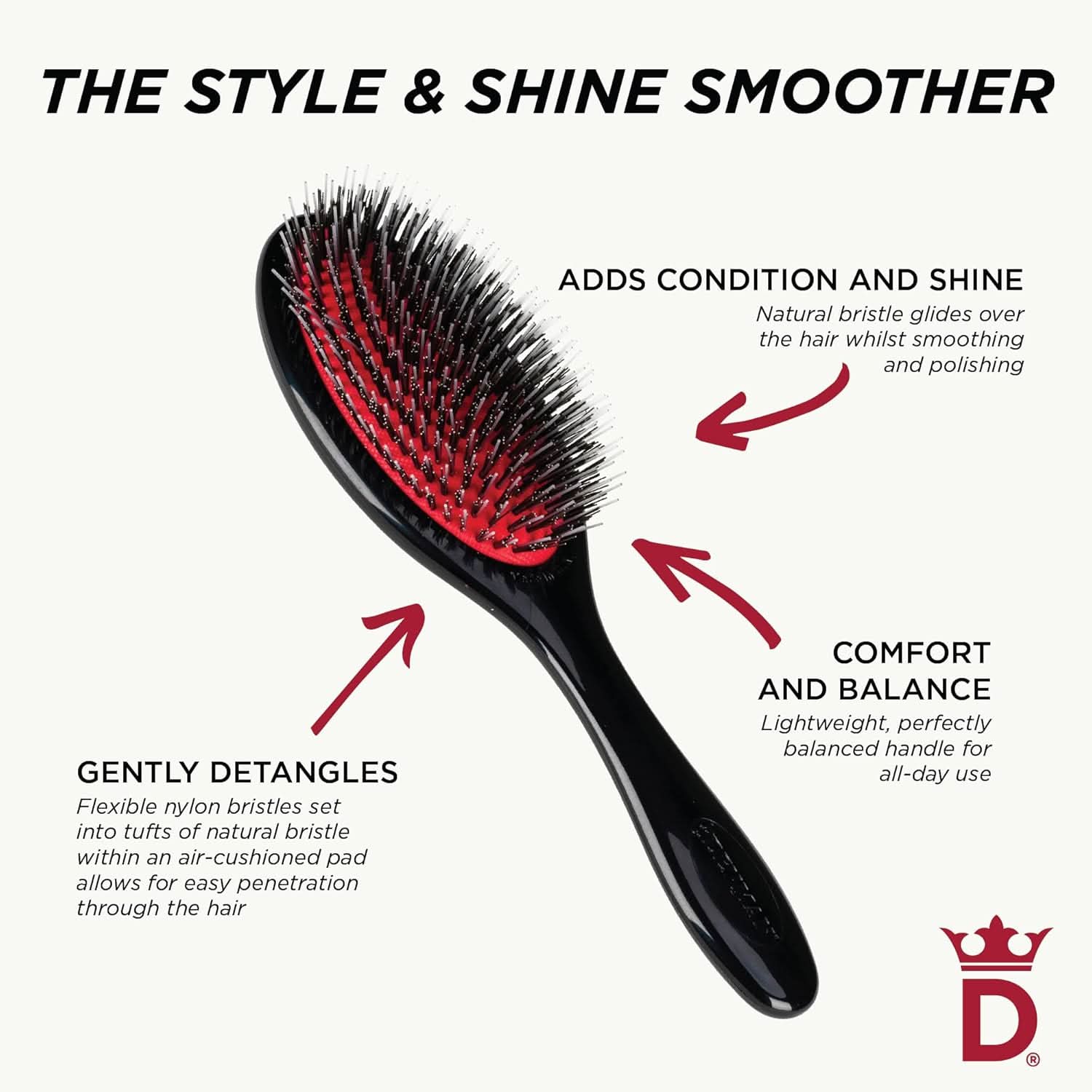 Denman D81M Medium Style & Shine Brush Black - Image 7