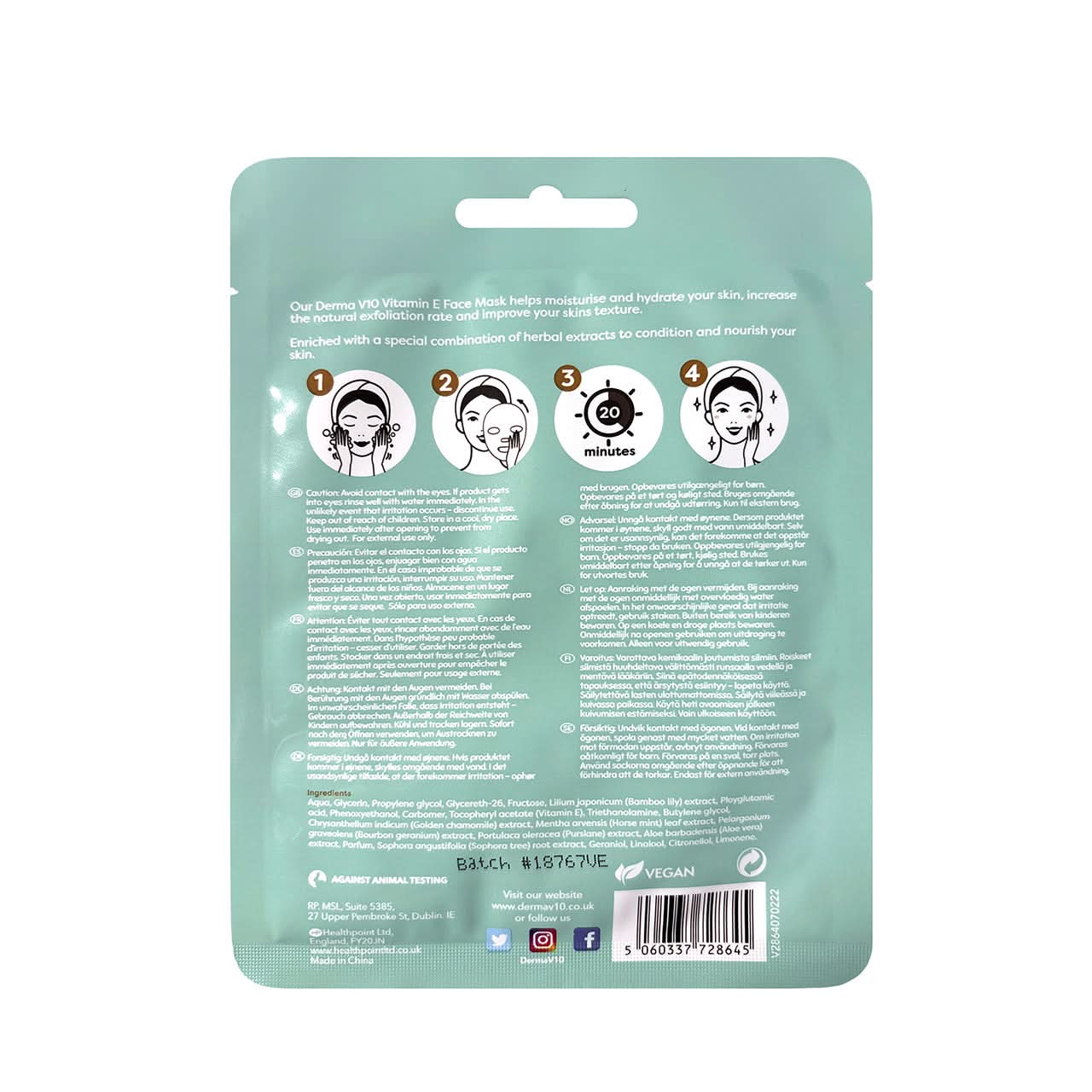 DermaV10 Hydrating Vitamin E Face Mask - Image 2