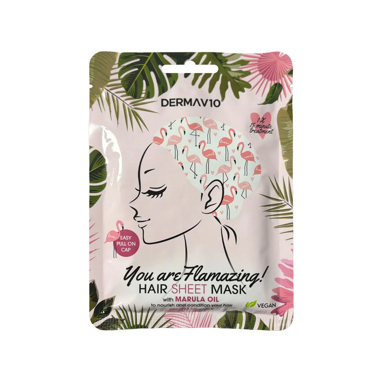 DermaV10 Printed Flamingo Marula Oil Hair Sheet Mask