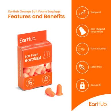 EarHub Premium Soft Foam Earplugs Orange 10 Pairs - Image 2