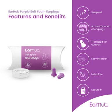EarHub Sleepwell Premium Foam Earplugs Purple 30 Pairs - Image 2