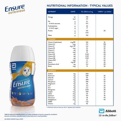 Ensure NutriVigor Ready To Drink Nutritonal Shake Chocolate Flavour 220ml x 12 - Image 7
