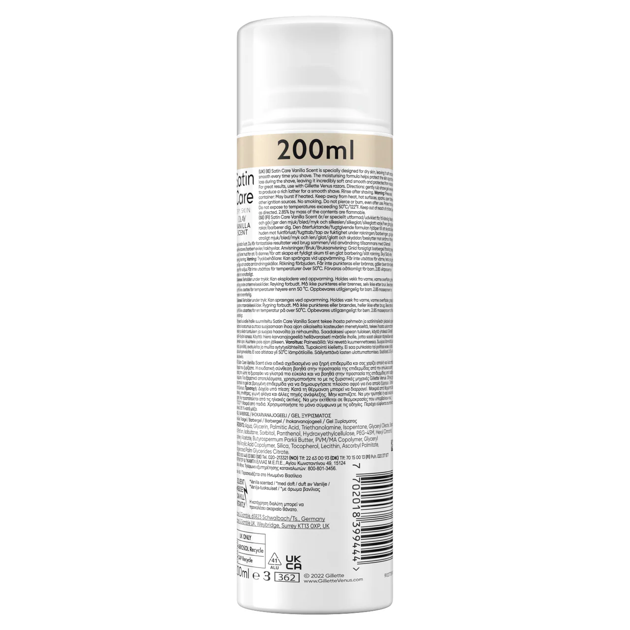 Gillette Venus Satin Care Shaving Gel Dry Skin Vanilla 200ml - Image 3