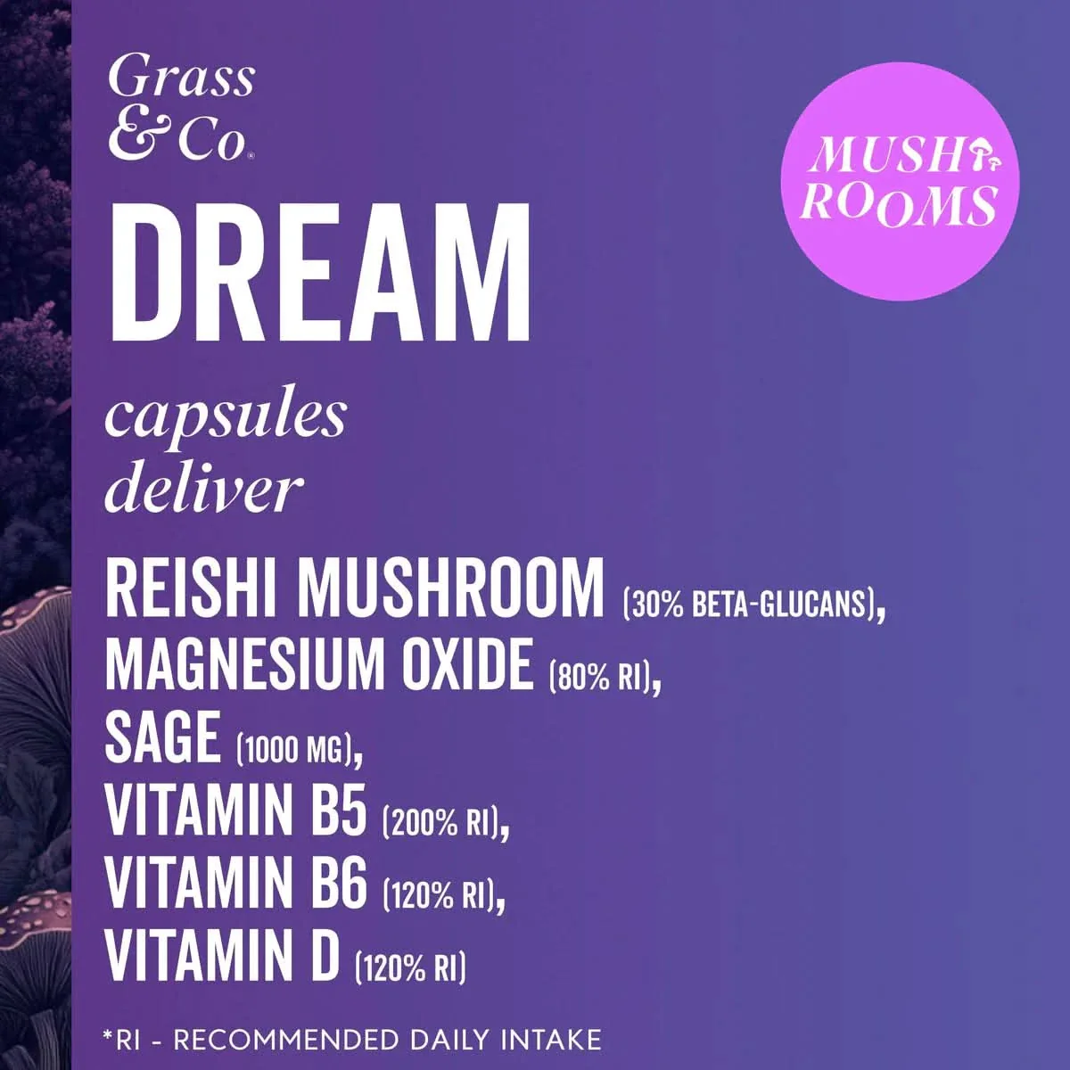 Grass & Co. DREAM Reishi Mushrooms with Magnesium + Sage 60 Vegan Capsules - Image 7
