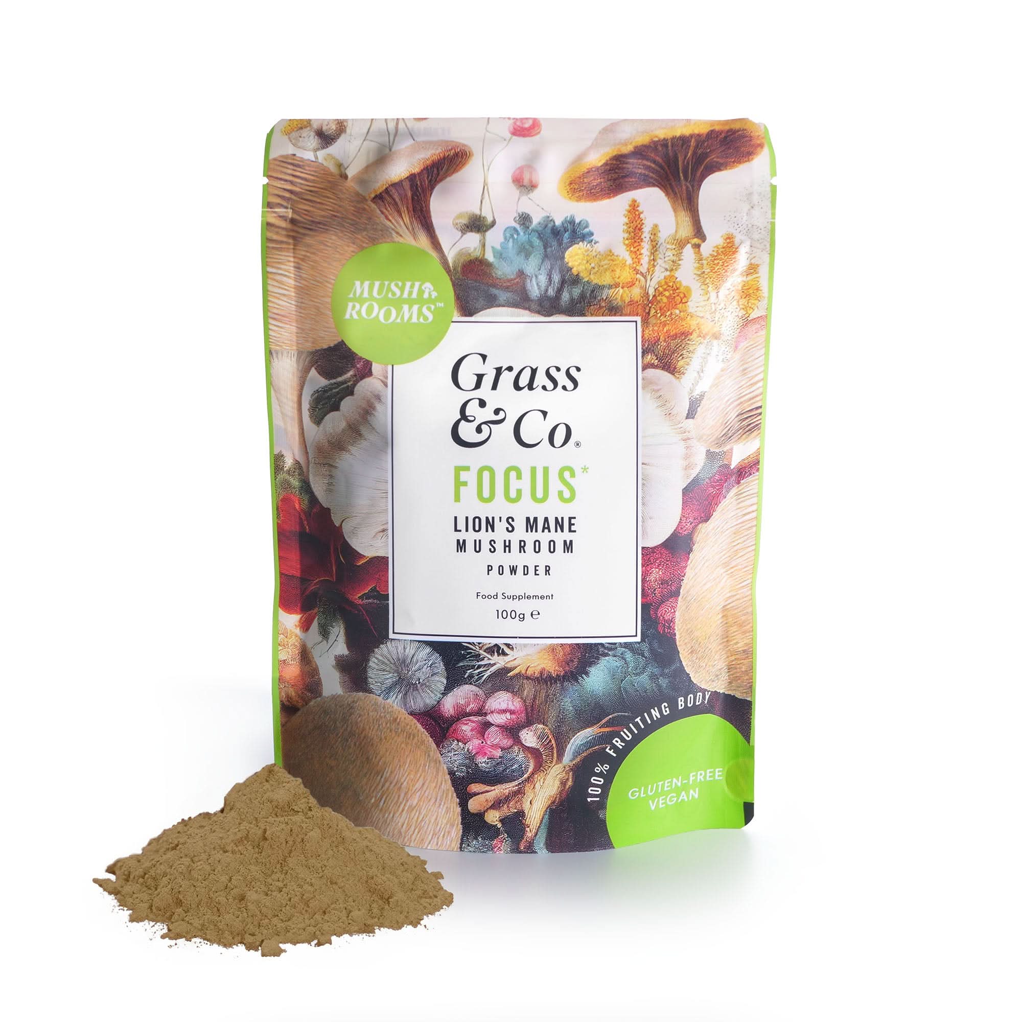 Grass & Co. FOCUS Lion's Mane Mushrooms Powder with Ginseng + Omega-3 100g