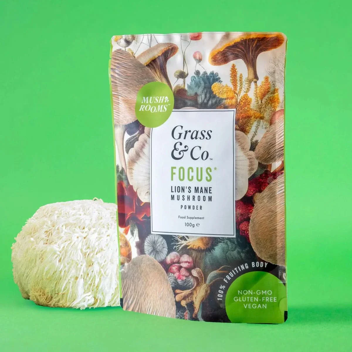 Grass & Co. FOCUS Lion's Mane Mushrooms Powder with Ginseng + Omega-3 100g - Image 11
