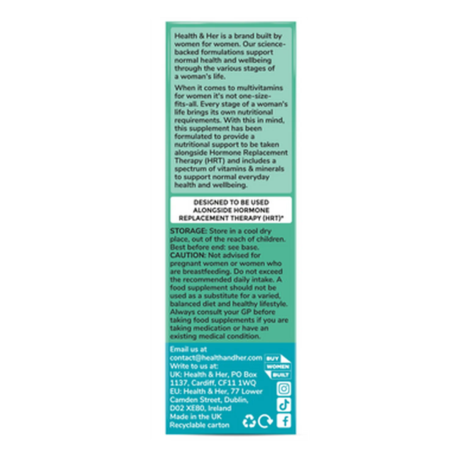 Health & Her Multivitamin for Women Taking Hormone Replacement Therapy HRT 60 Caplets - Image 2