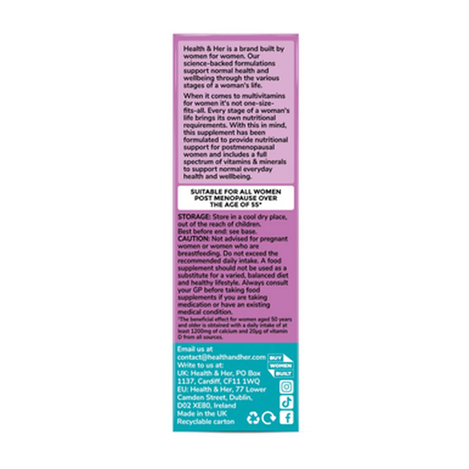 Health & Her Multivitamin Support After Menopause for Women 55+ 60 Capsules - Image 2