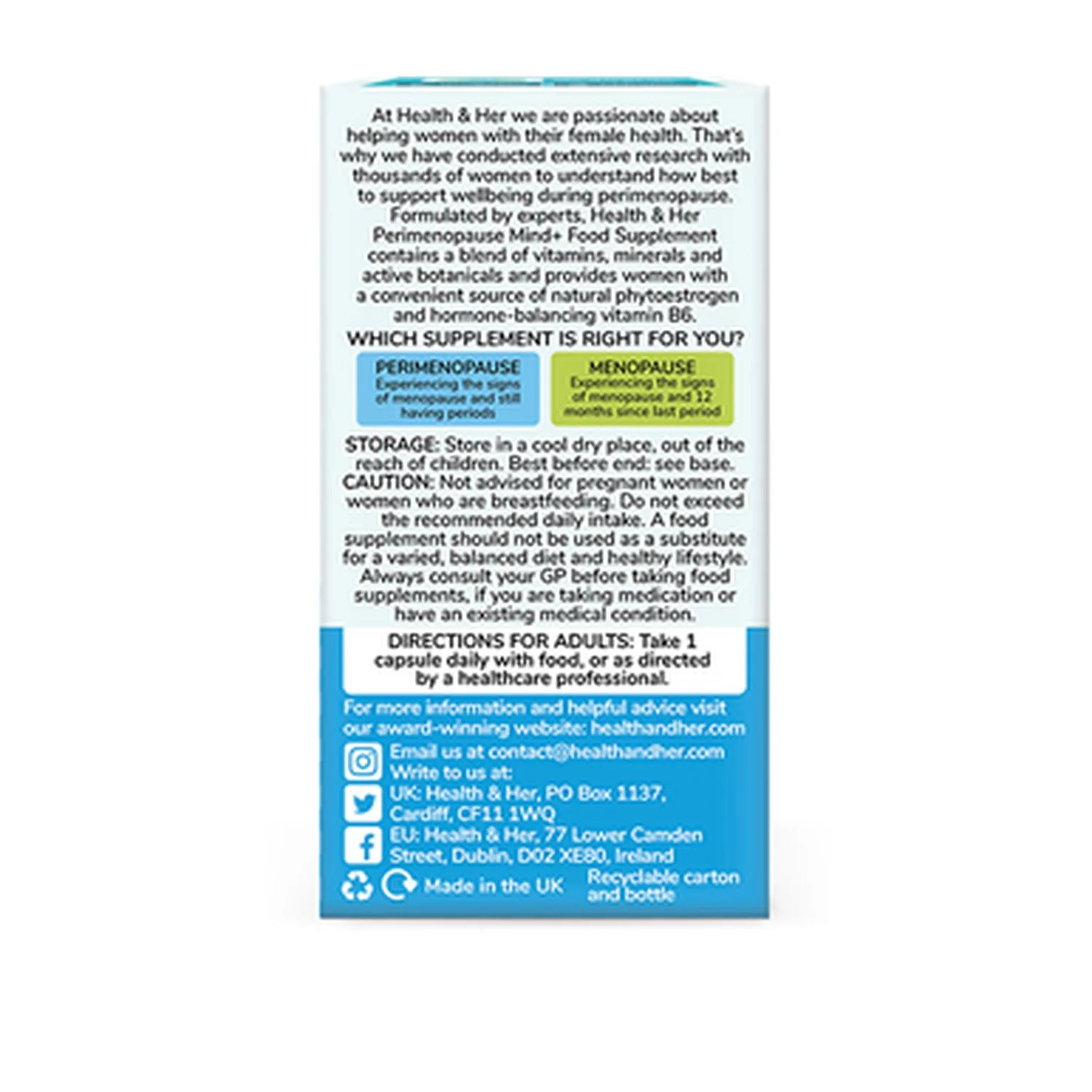 Health & Her Perimenopause Mind+ Multi Nutrient Support Supplement 30 Capsules - Image 4