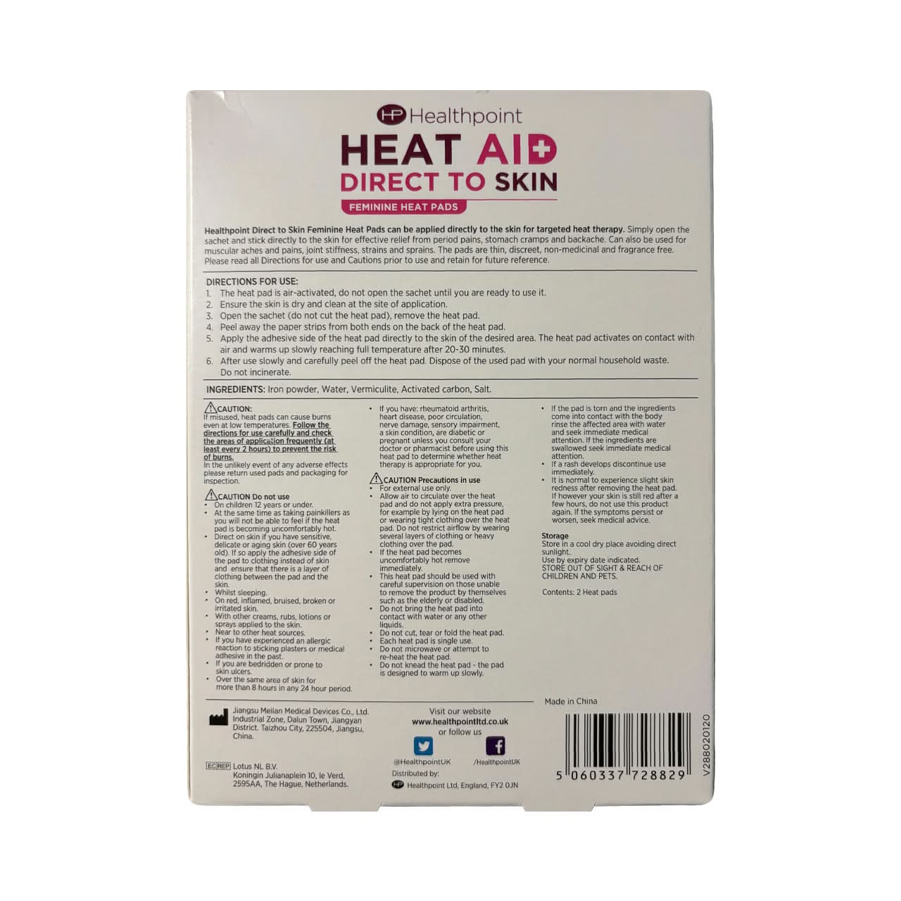 Healthpoint Heat Aid Feminine Direct to Skin Pad 2 Pack - Image 2