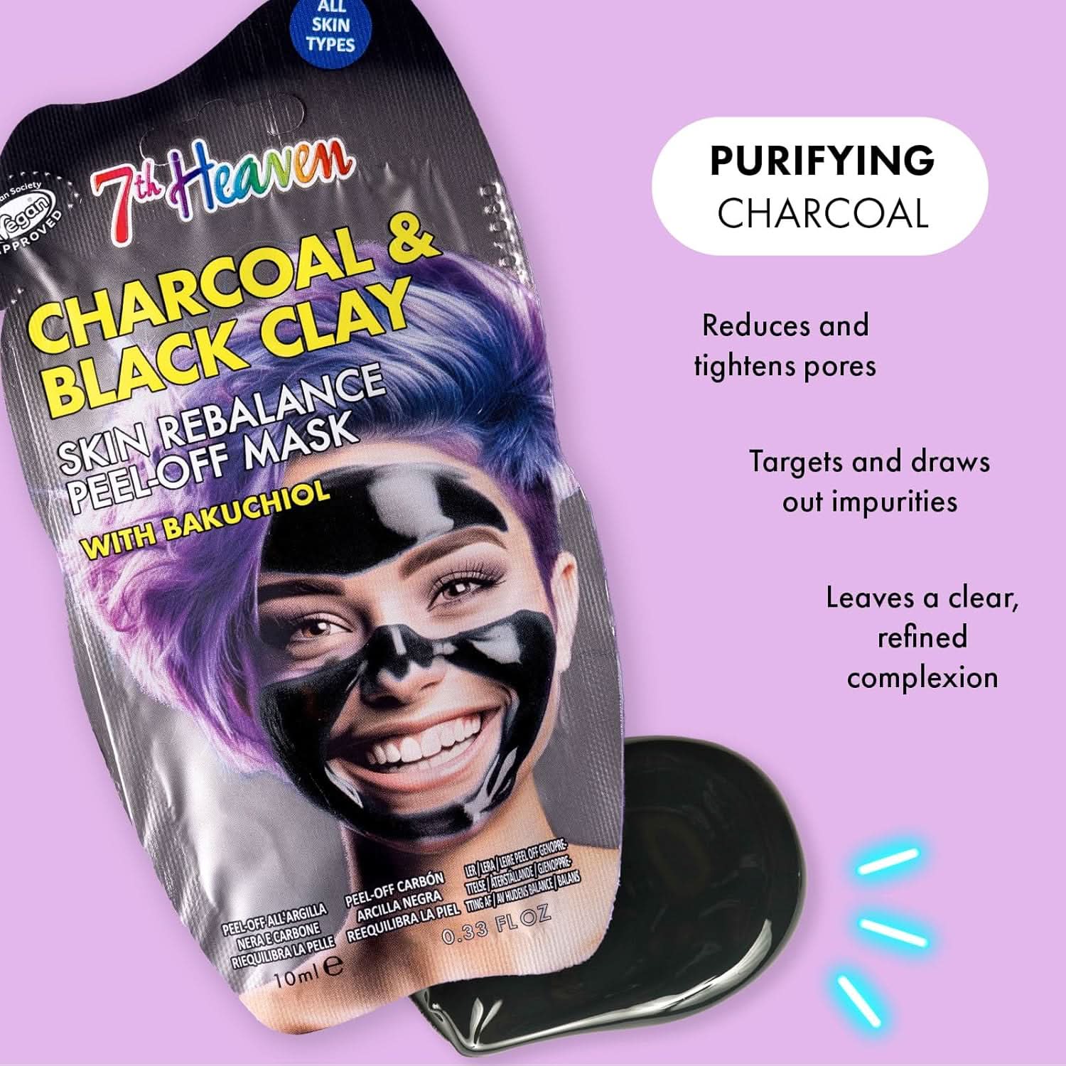 Montagne Jeunesse Charcoal Clay Peel-Off Face Mask with Bakuchiol 10ml - Image 4
