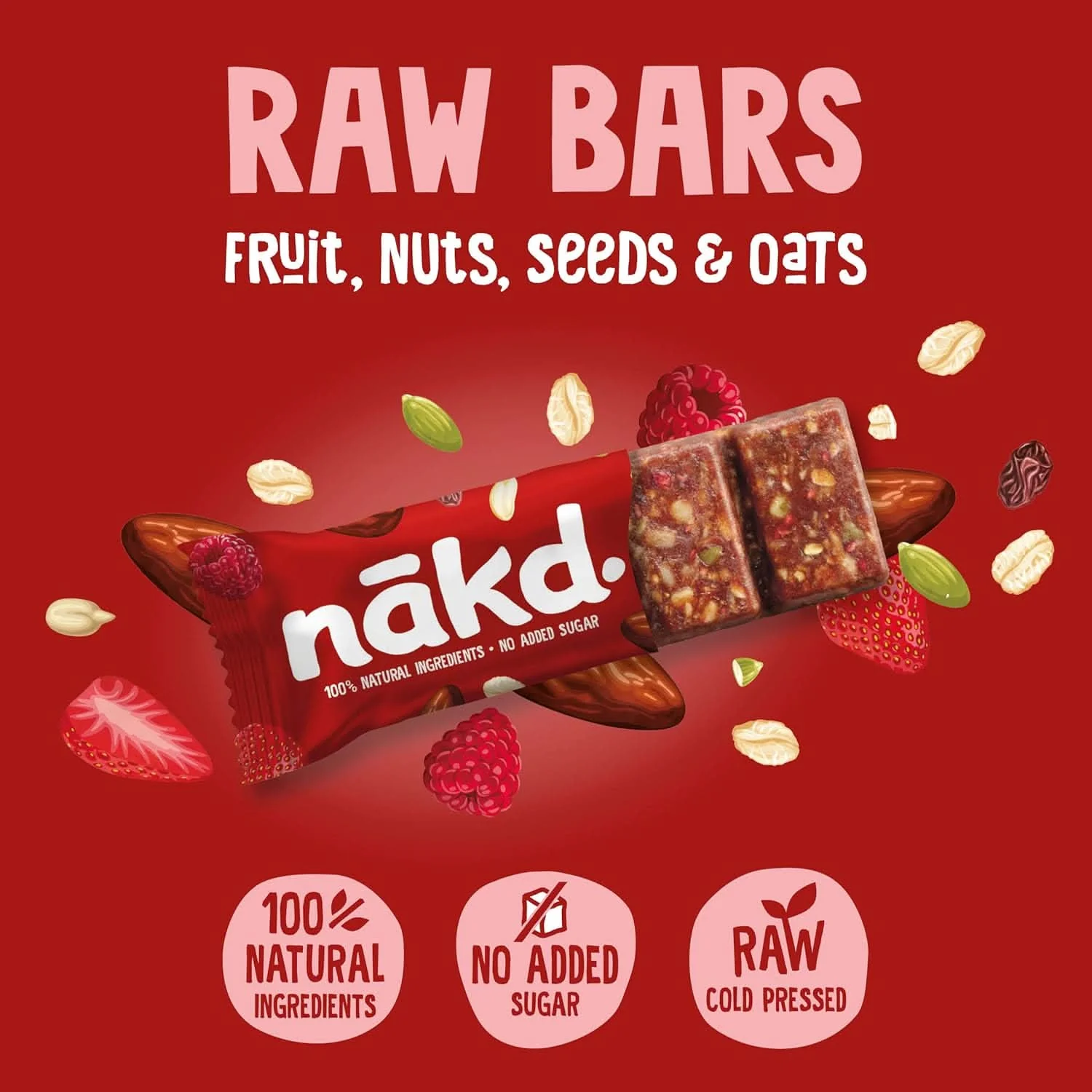 Nakd. Fruit & Fibre Strawberry & Raspberry 16x44g - Image 4