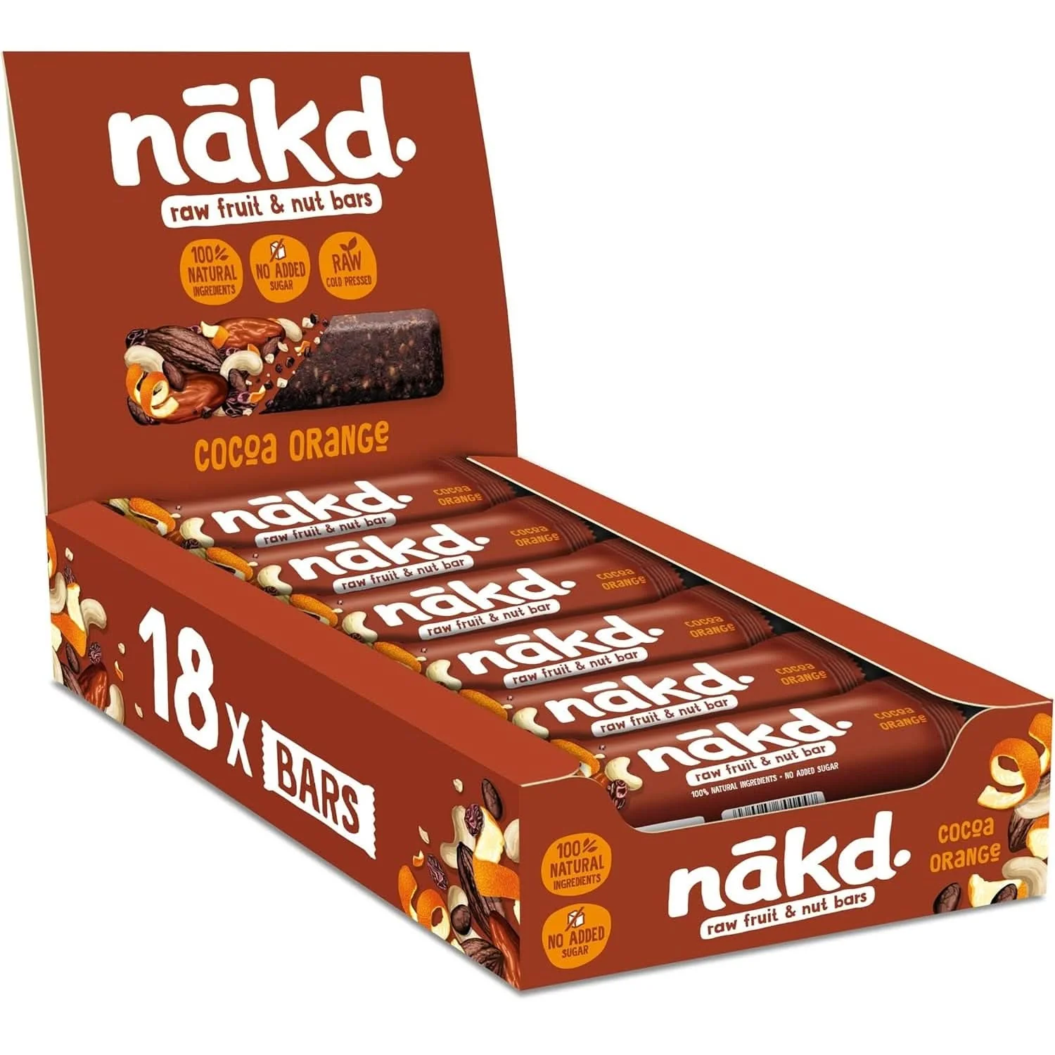 Nakd. Raw Fruit & Nut Bars Cocoa Orange 18x35g