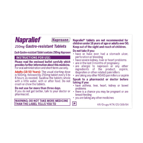 Napralief Pain Relief (Naproxen 250mg) 9 Tablets - Image 2