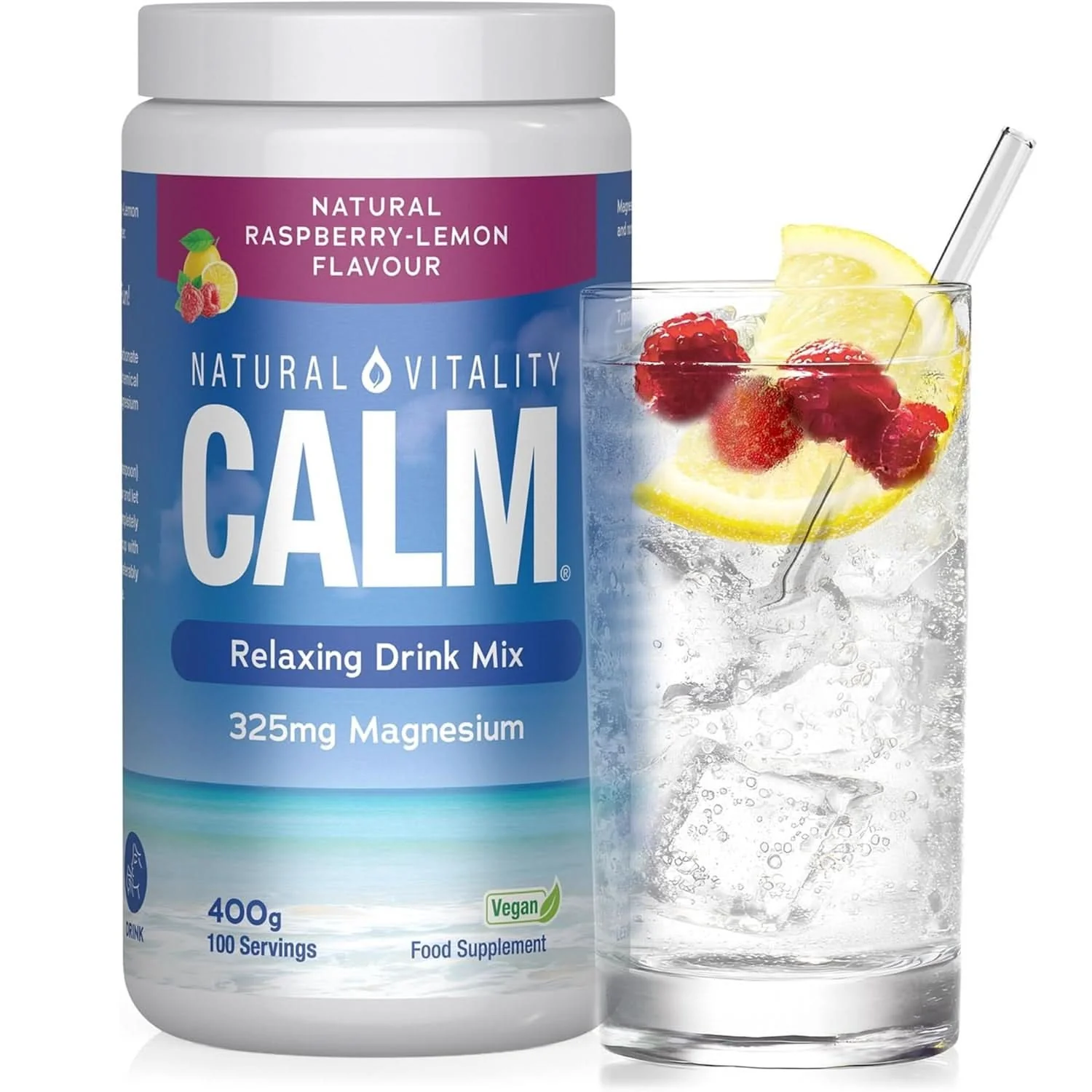 Natural Vitality Calm Relaxing Drink Mix Raspberry Lemon Flavour 400g