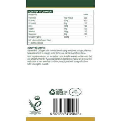 Natures Aid Collagen Joint Formula with Vitamin D3 & Zinc, plus Copper, Manganese & Vitamin C 60 VCaps - Image 3