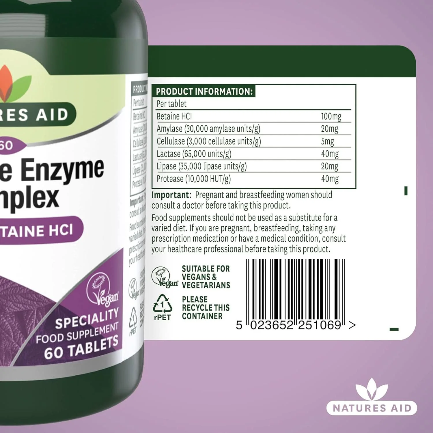Natures Aid Digestive Enzyme Complex (with Betaine HCI) 60 Tablets - Image 6