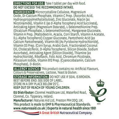 Natures Aid Multi-Vitamins & Minerals (without Iron) 60 Tablets - Image 2