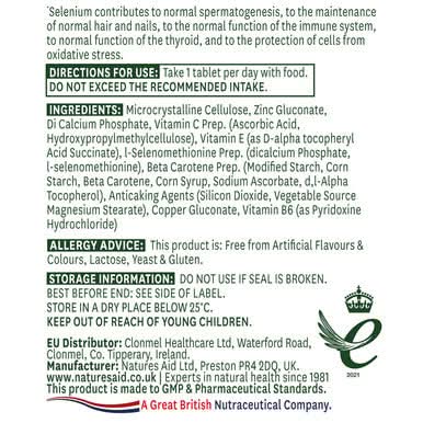 Natures Aid Selenium 200ug (with Zinc and vitamins A, C & E) 90 Tablets - Image 2