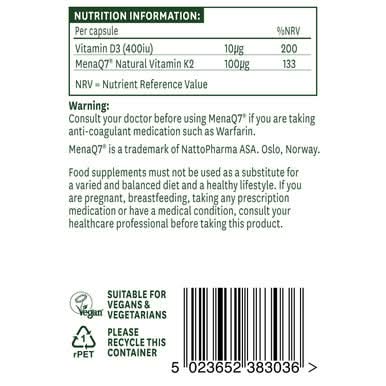 Natures Aid Vitamin K2 (100ug) MenaQ7 (with Vitamin D3) 30 Capsules - Image 3