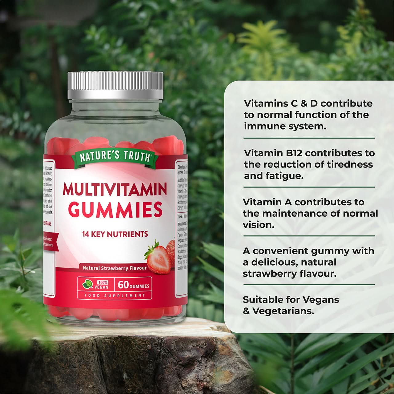 Nature's Truth Adult Multivitamin 60 Vegan Gummies Strawberry Flavour - Image 2