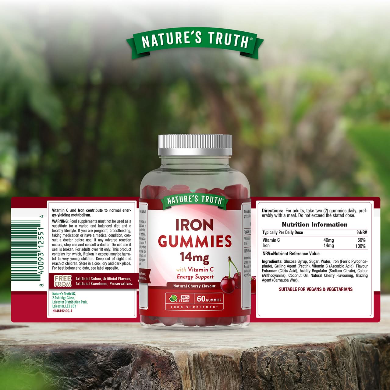 Nature's Truth Cherry Flavour Iron Gummies 14mg 60 Pack - Image 6
