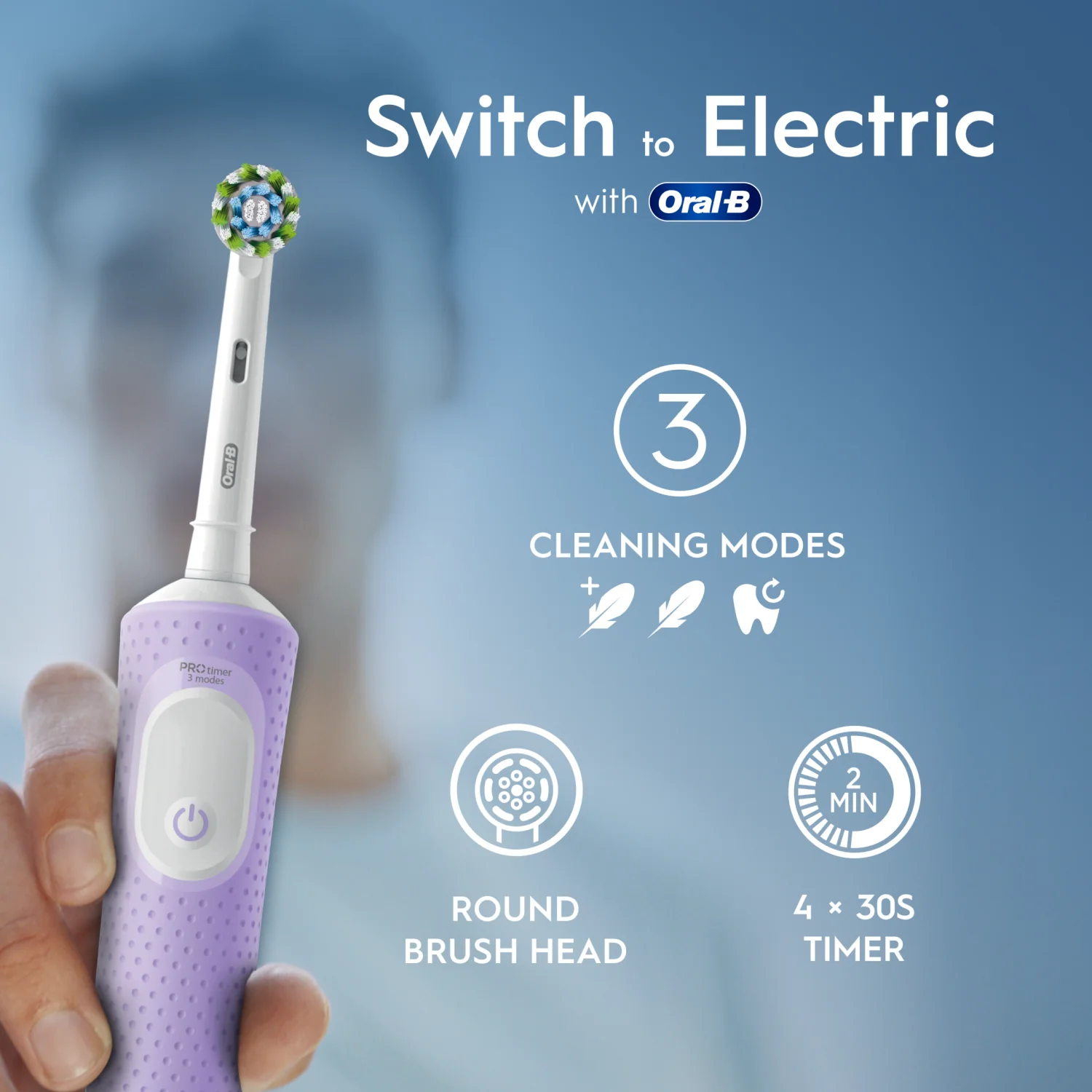 Oral-B Vitality Pro Electric Toothbrush Lilac + Extra Brush Head - Image 3