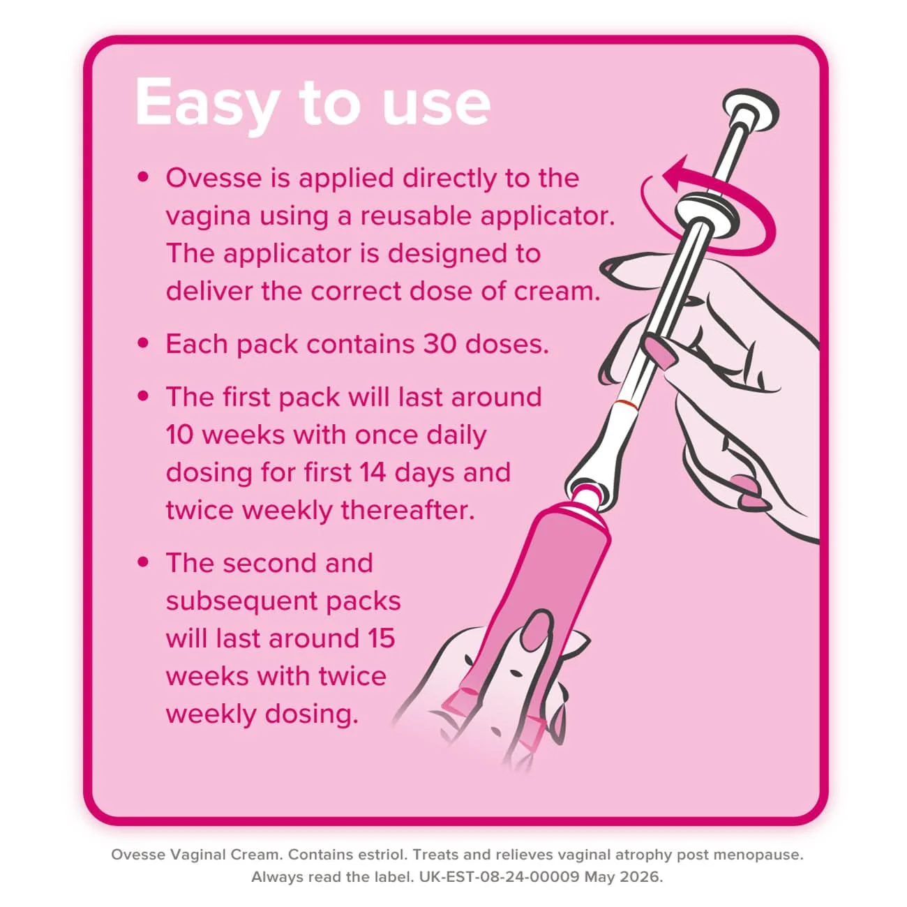 Ovesse 1mg/g Vaginal Cream - 15g Tube + Applicator - Image 5