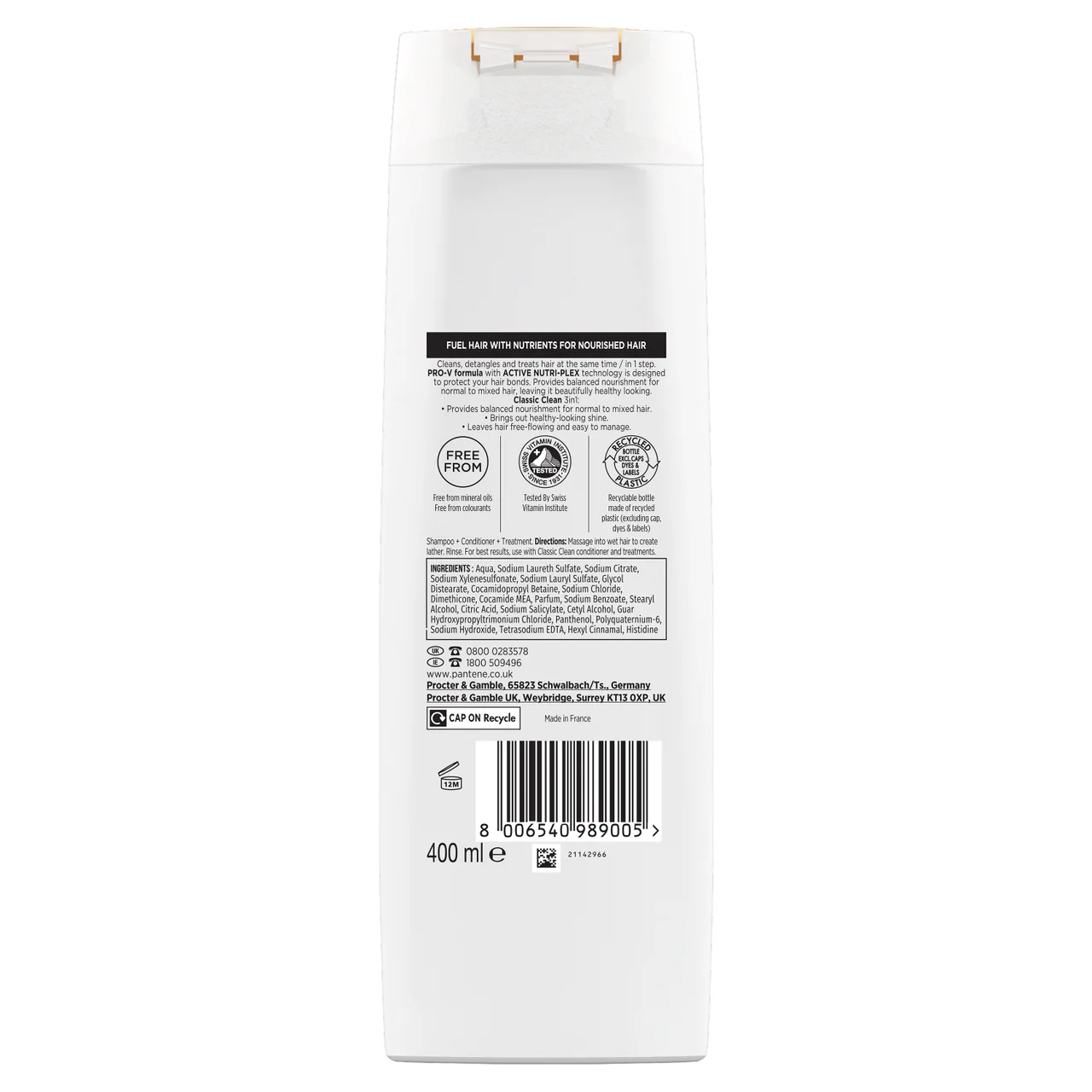 Pantene Pro-V Classic Clean 3in1 Shampoo 400ml - Image 2