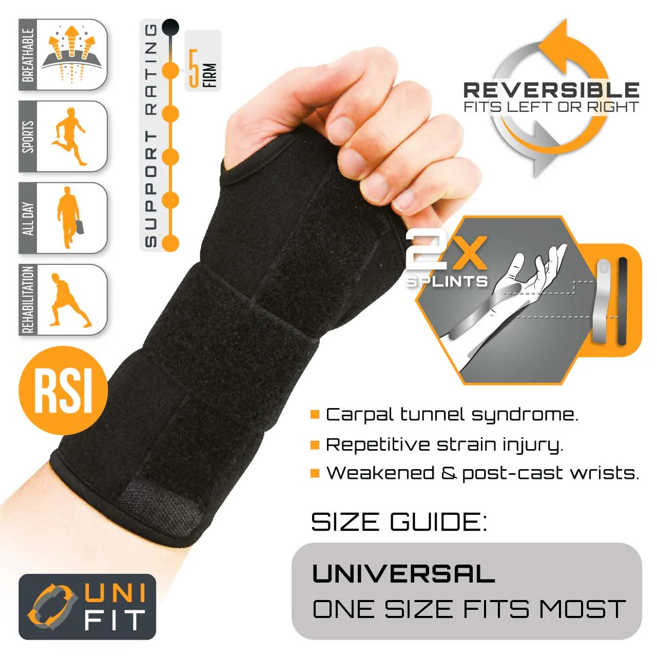 Protek Wrist Splint - One Size (fits left or right hand) For Carpal Tunnel Syndrome or Post Fracture Support - Image 3