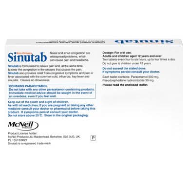 Sinutab Non Drowsy 15 Tablets - Image 2
