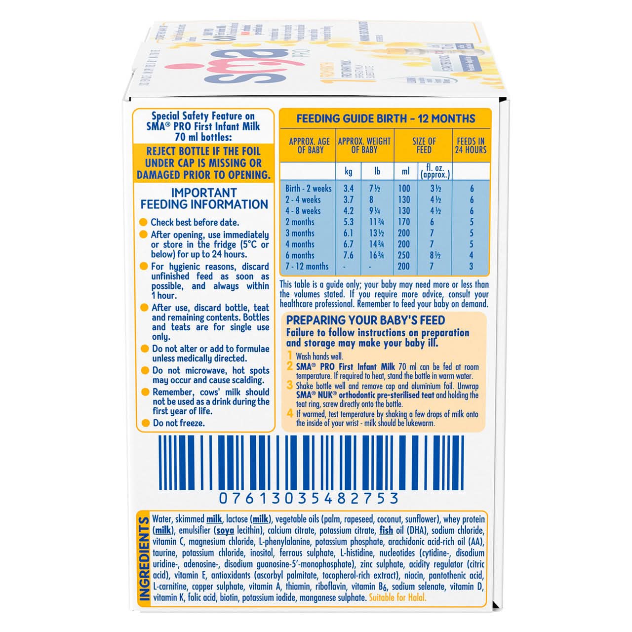 SMA PRO First Infant Milk From Birth Ready To Feed Starter Pack 70ml x 6 - Image 3