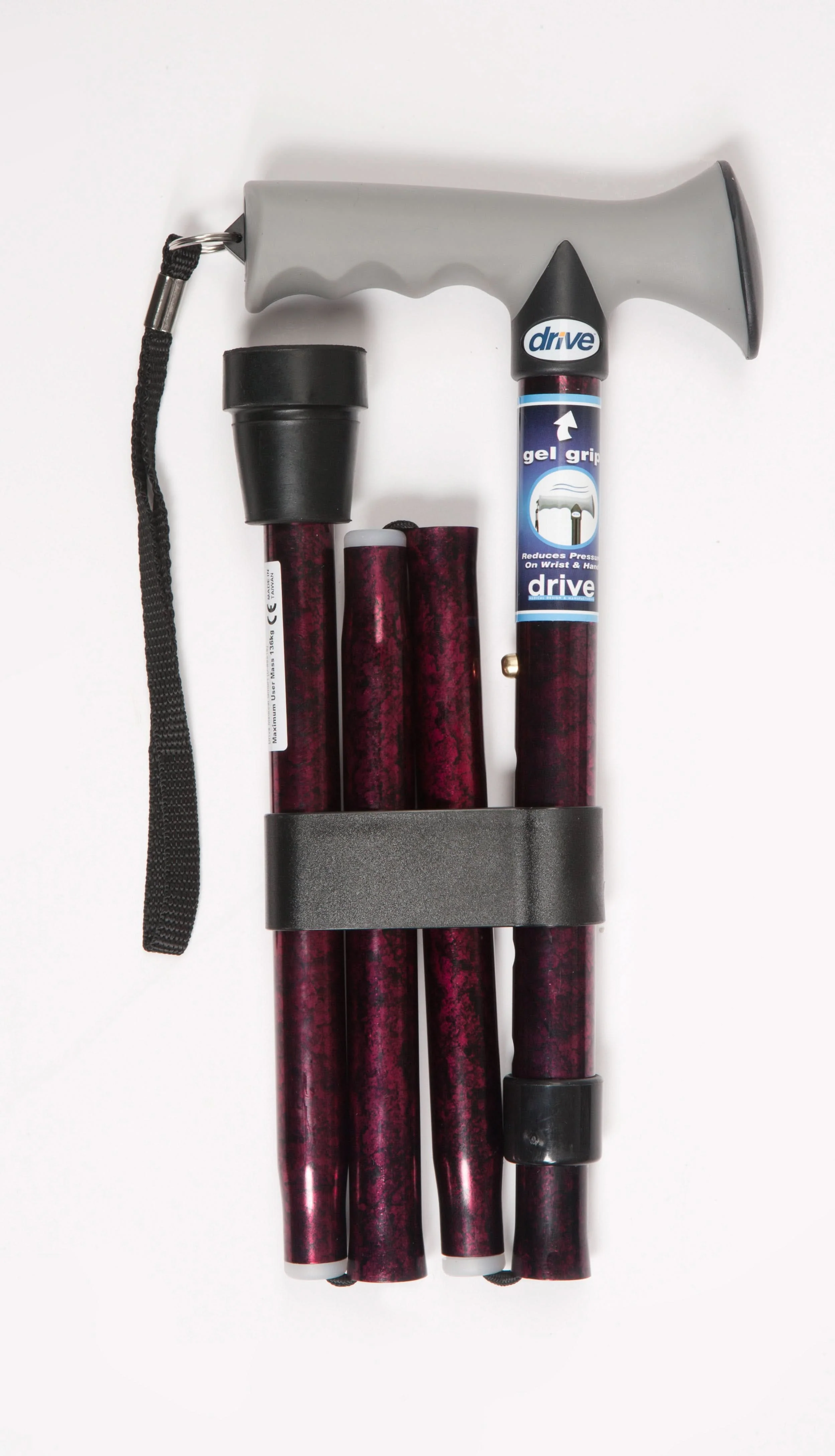 Soft Grip Folding Walking Stick - Red Crackle - Image 2