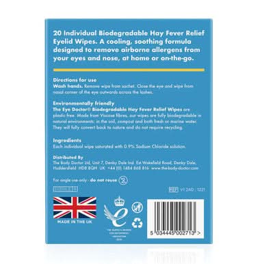 The Eye Doctor Biodegradable Hayfever Relief Eyelid Wipes 20 Pack - Image 2