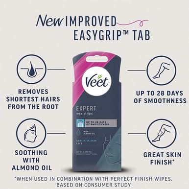 Veet Expert Cold Wax Strips Face Sensitive 20 Strips - Image 3