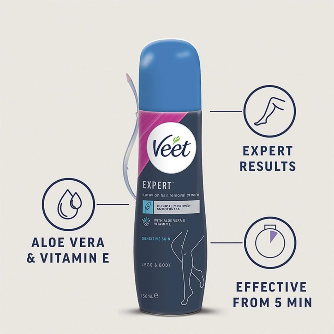 Veet Expert Spray on Hair Removal Cream Sensitive 150ml - Image 2