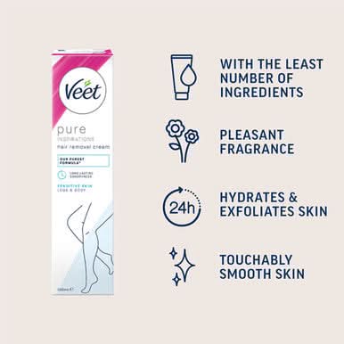Veet Pure Inspirations Legs & Body Hair Removal Cream for Sensitive Skin 200ml - Image 3