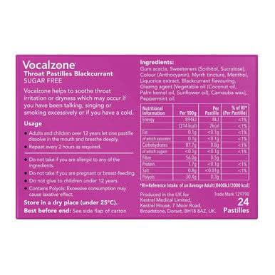 Vocalzone Blackcurrant Sugar Free Throat Pastilles 24 Pack - Image 3