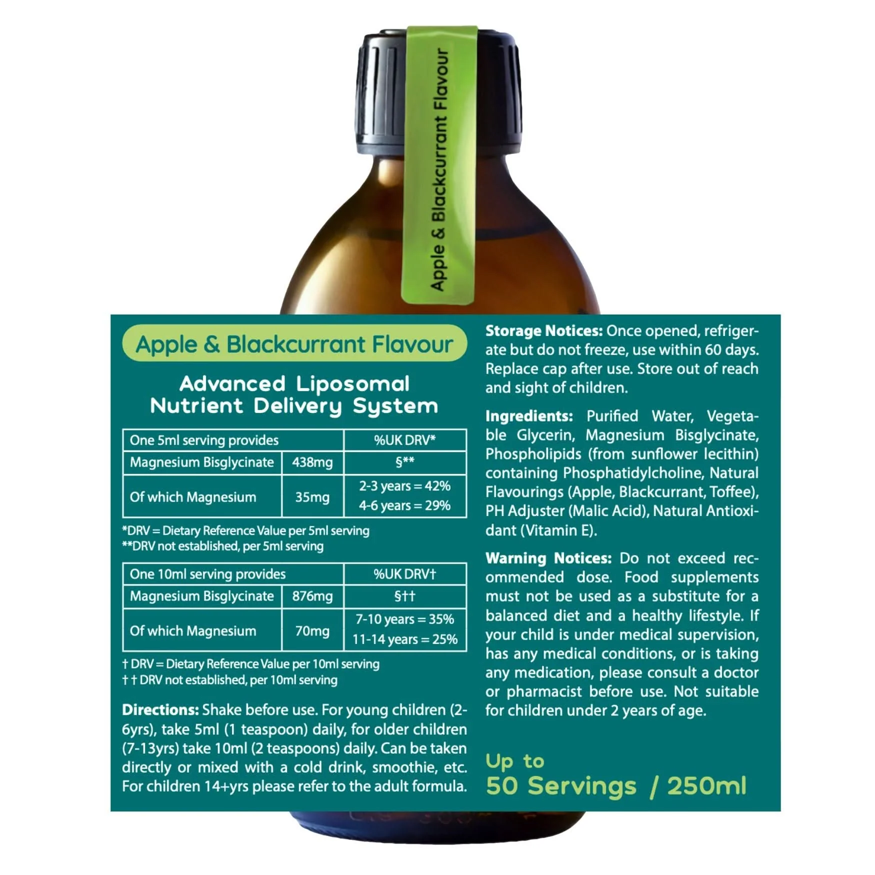 Well. Actually. Kids Liposomal Magnesium Glycinate 35-70mg Apple & Blackcurrant Flavour 250ml - Image 2