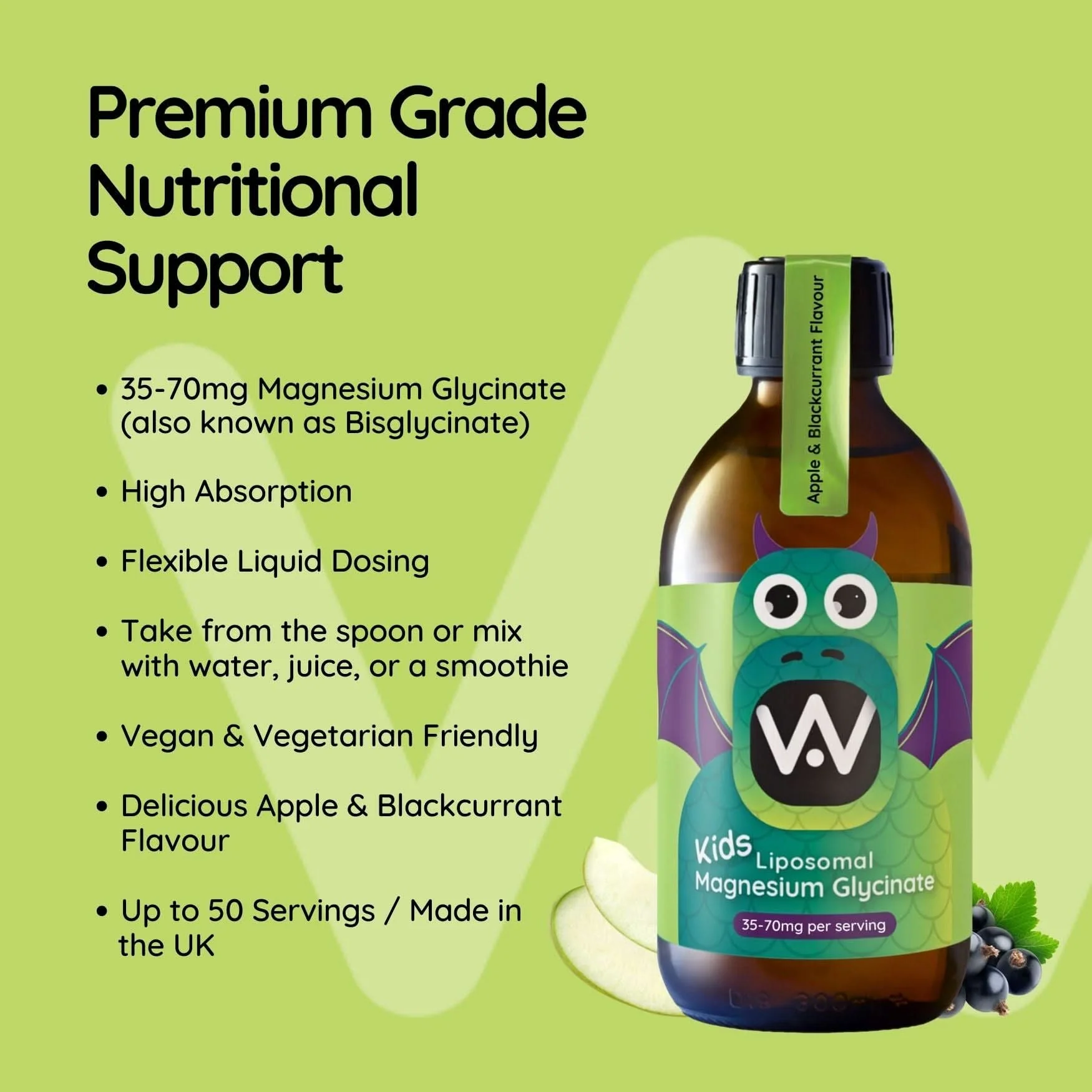 Well. Actually. Kids Liposomal Magnesium Glycinate 35-70mg Apple & Blackcurrant Flavour 250ml - Image 4